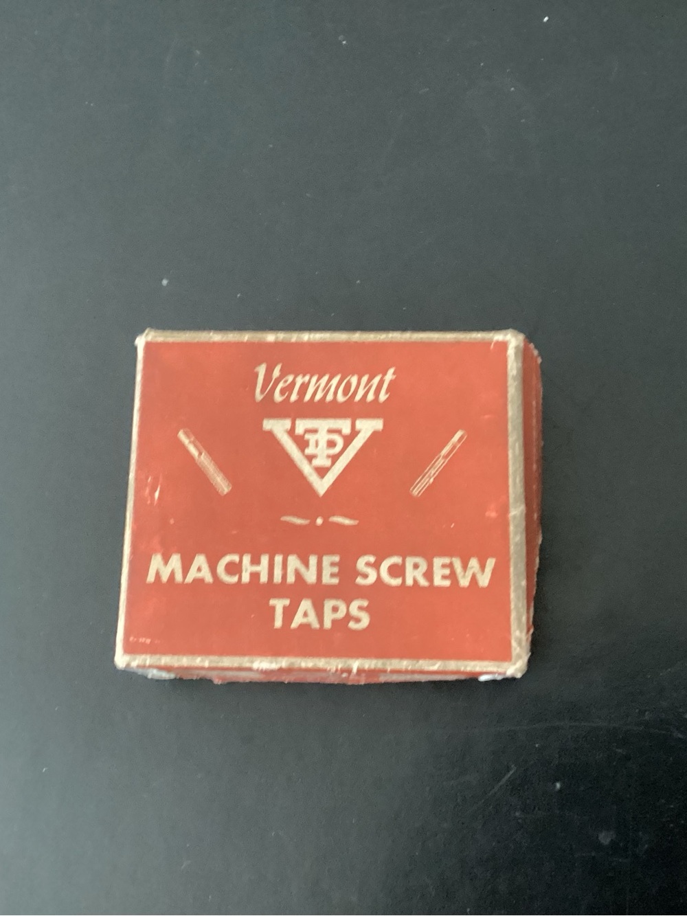 Vtg. Vermont Machine Screw Taps in original box. Very cool advertising